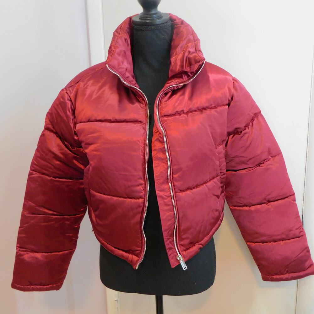 7 For All Mankind Women's Lined Puffer Coat Burgundy Red XS New